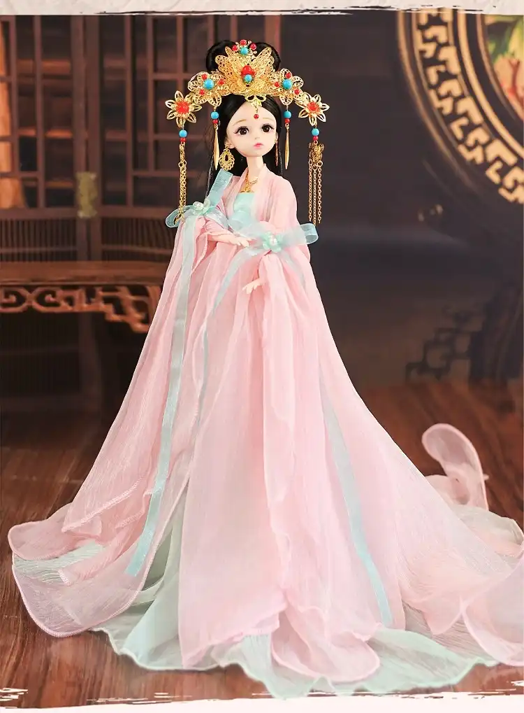 Detail shot of hanfu dress fabric showing authentic Chinese patterns and decorative elements.