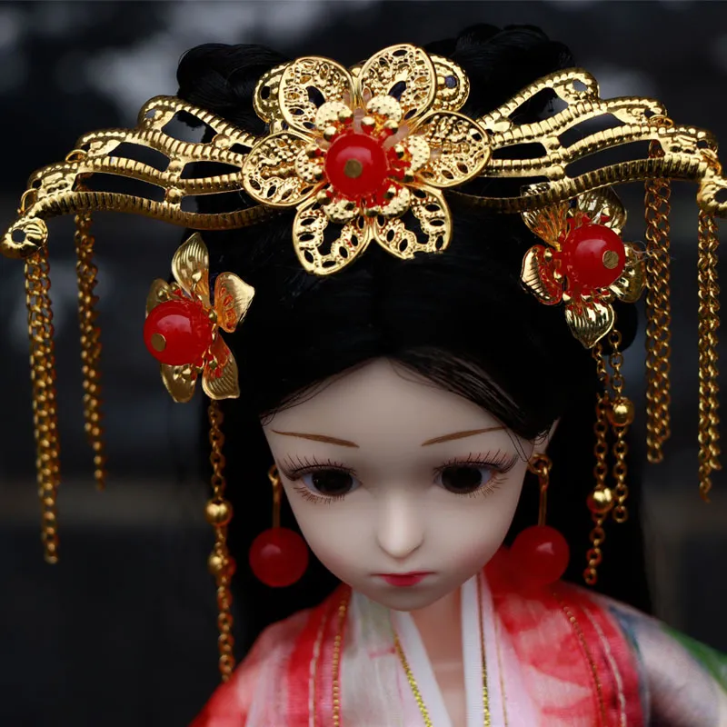 Chinese vintage princess BJD doll 30cm fullset with ancient Hanfu costume and traditional accessories.