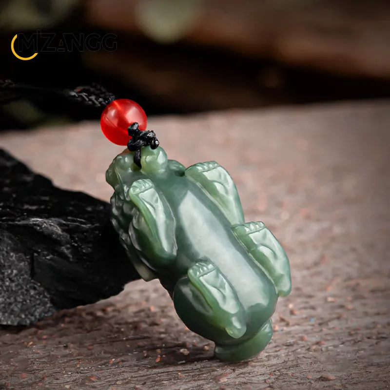​​Lifestyle shot jade pendant displayed with Buddhist meditation items incense candles spiritual setting.