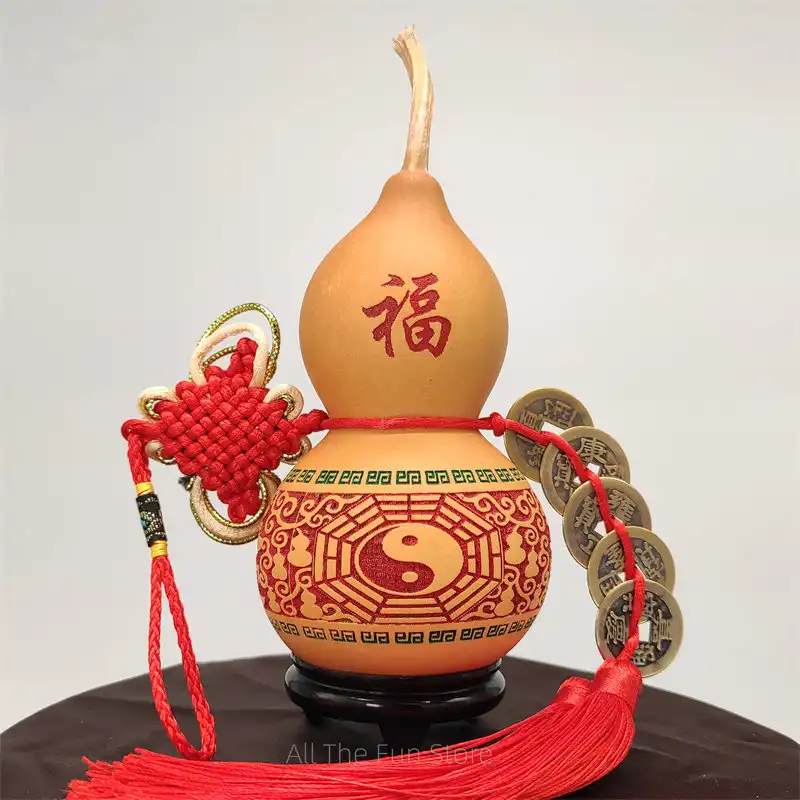 Hulu calabash home decor with base stand displaying 9-12cm height and natural plant fiber material.