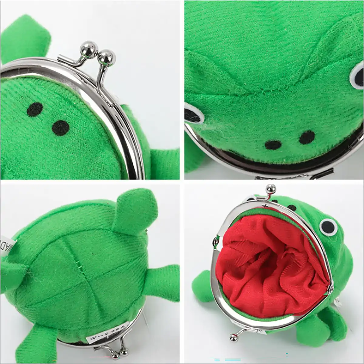 Green anime frog plush keychain displayed on backpack..