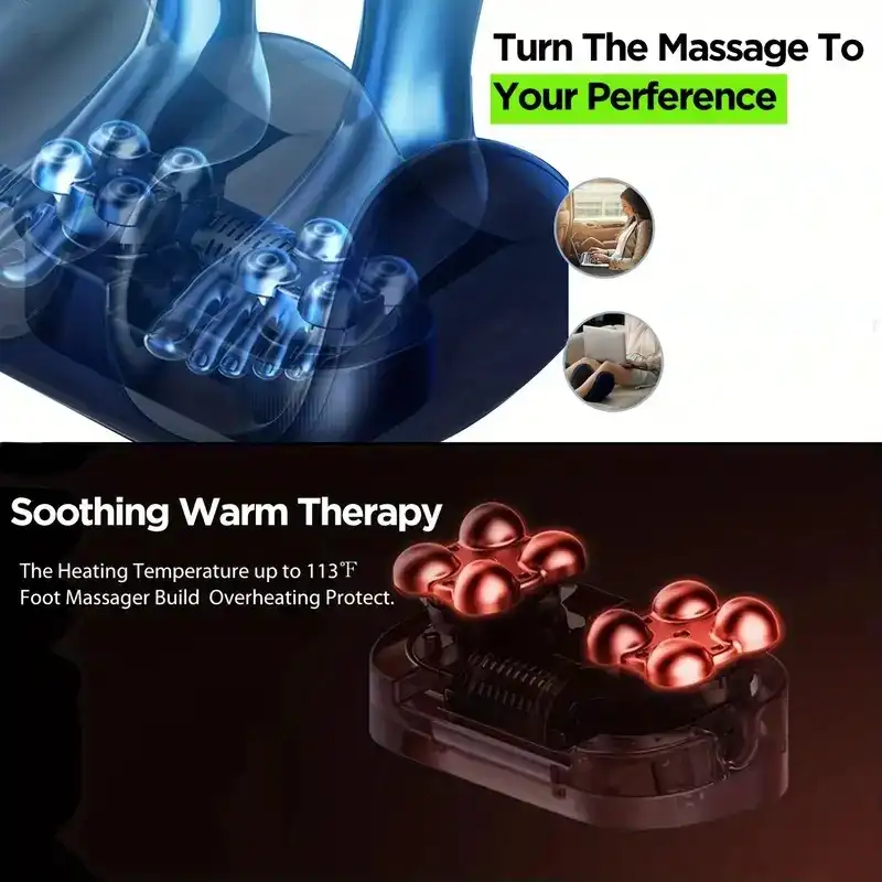 Shiatsu kneading foot massager with hot compress, side angle..