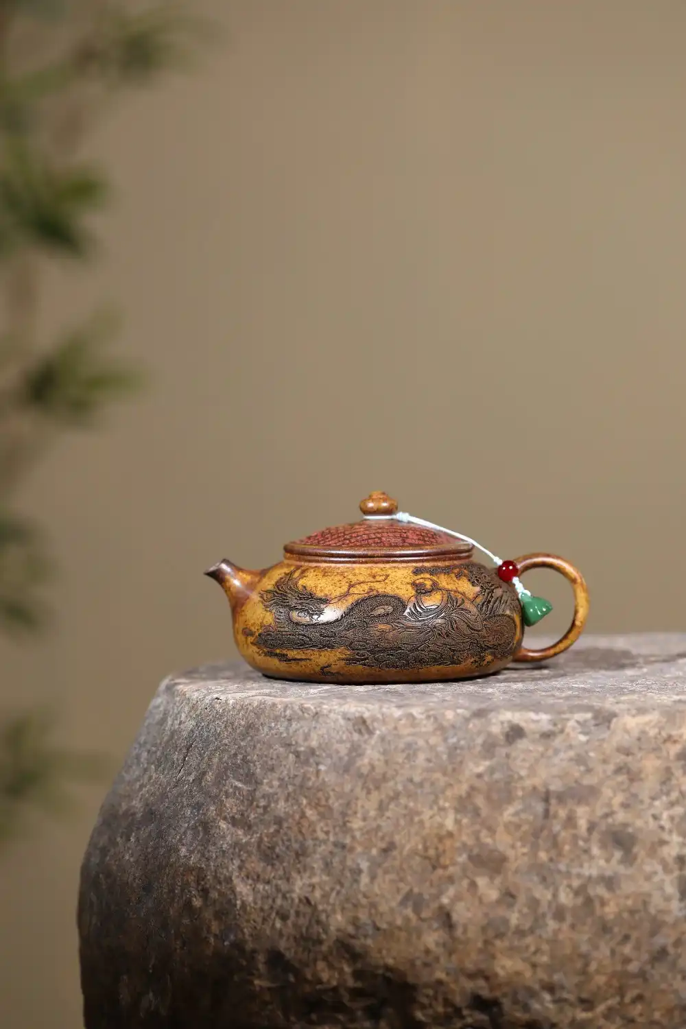 Authentic Yixing purple clay showing natural keel gold sand texture and wood firing color variations.