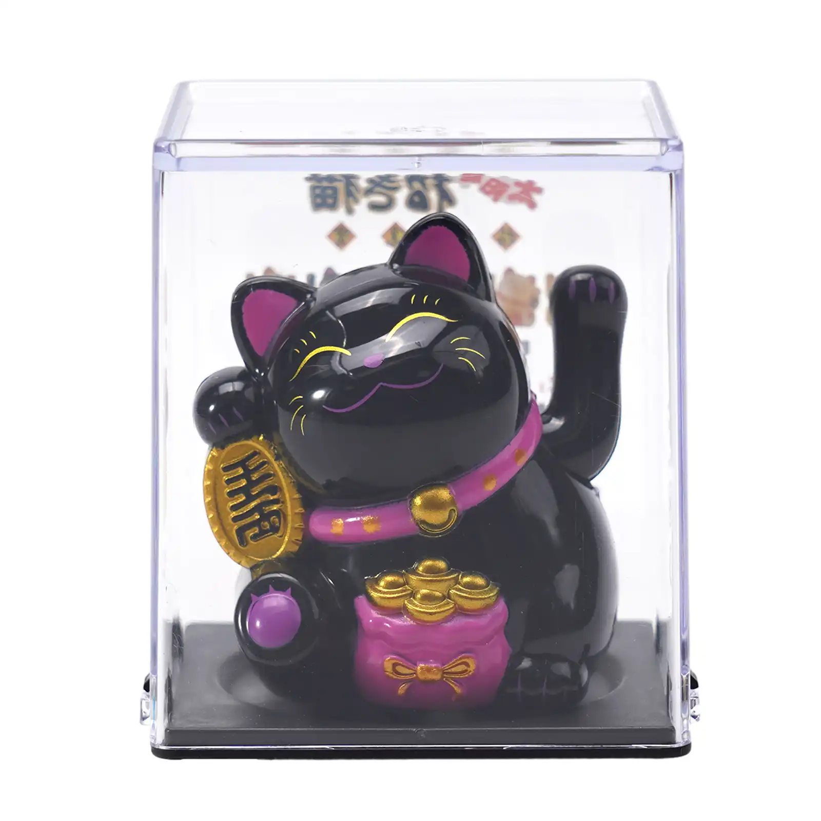 Dashboard installation guide showing proper placement of solar lucky cat ornament.