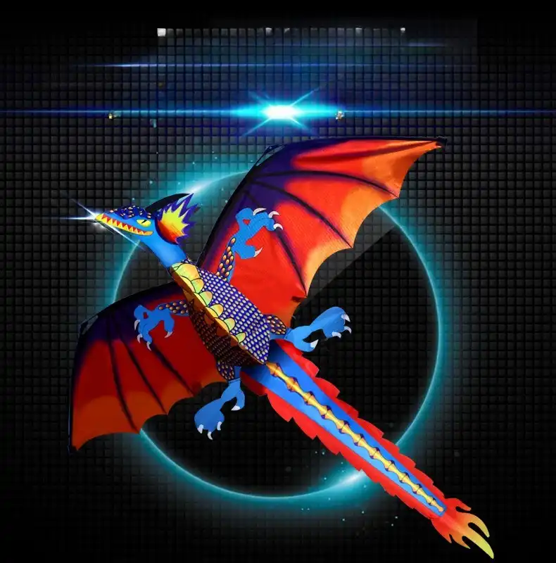 Adult hands holding dragon kite demonstrating size and preparing for launch in open field.