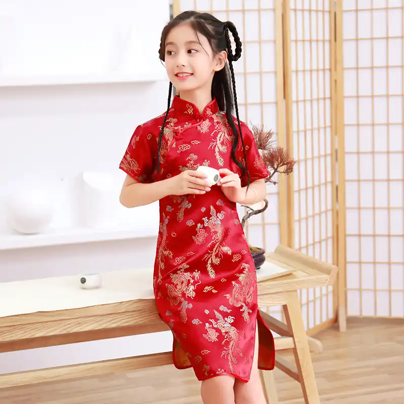 Traditional style girls qipao in purple perfect for cultural celebration events.