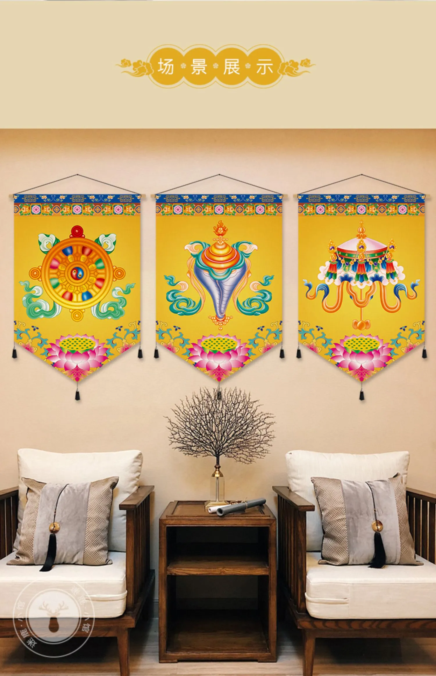 Premium canvas material Thangka painting with waterproof ink printing detail.