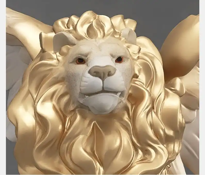 Full frontal view of luxury resin lion statue against neutral background showcasing design details.