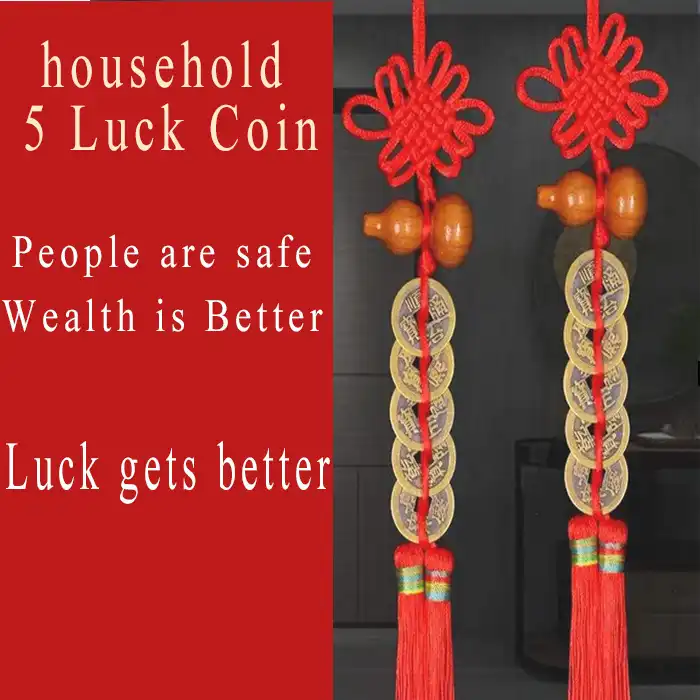 Feng shui five emperors money gourd pendant with traditional Chinese coins for home protection.