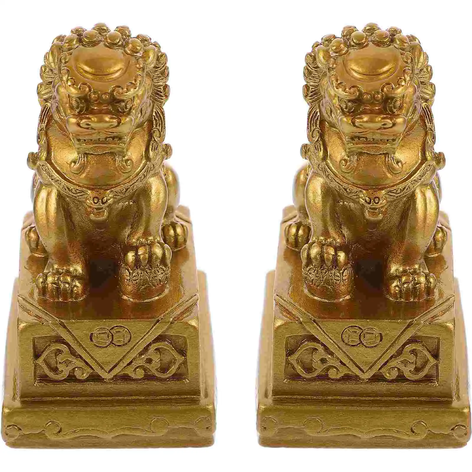 Mini lion statue placed on wooden desk beside office supplies demonstrating perfect desktop decoration size.