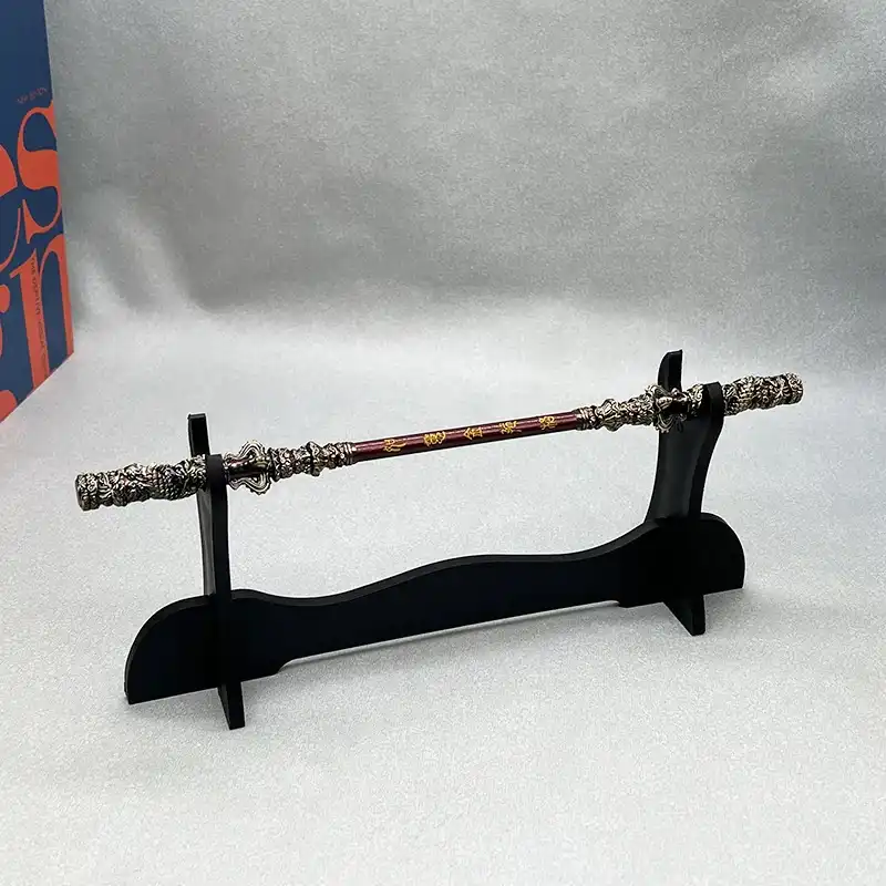 Black Myth Wukong Ruyi Jingu Bang 30cm metal staff model front view showing golden details