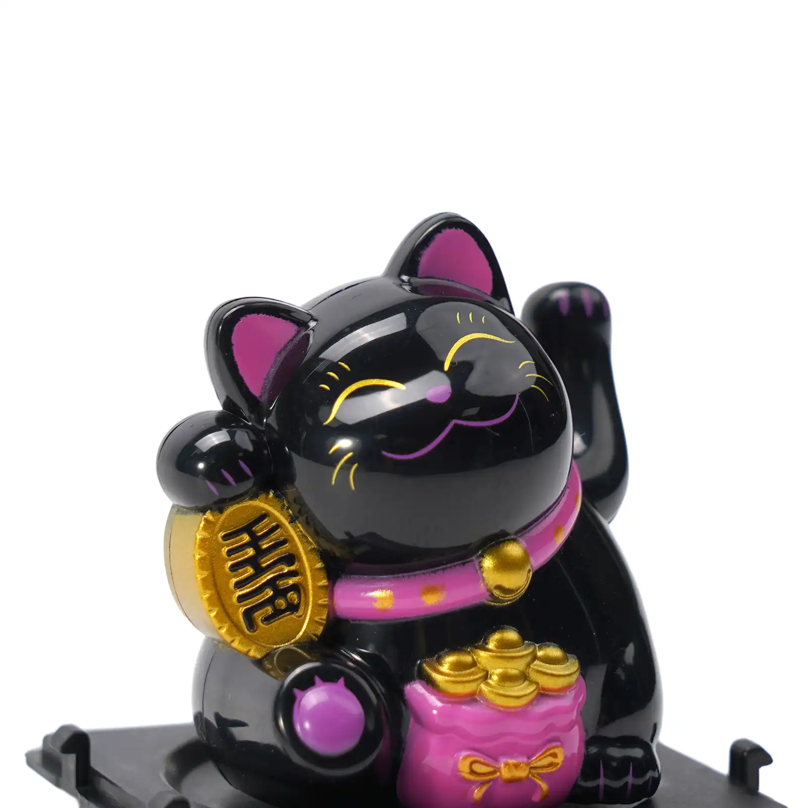 Car interior enhancement with solar lucky cat dashboard ornament installed.