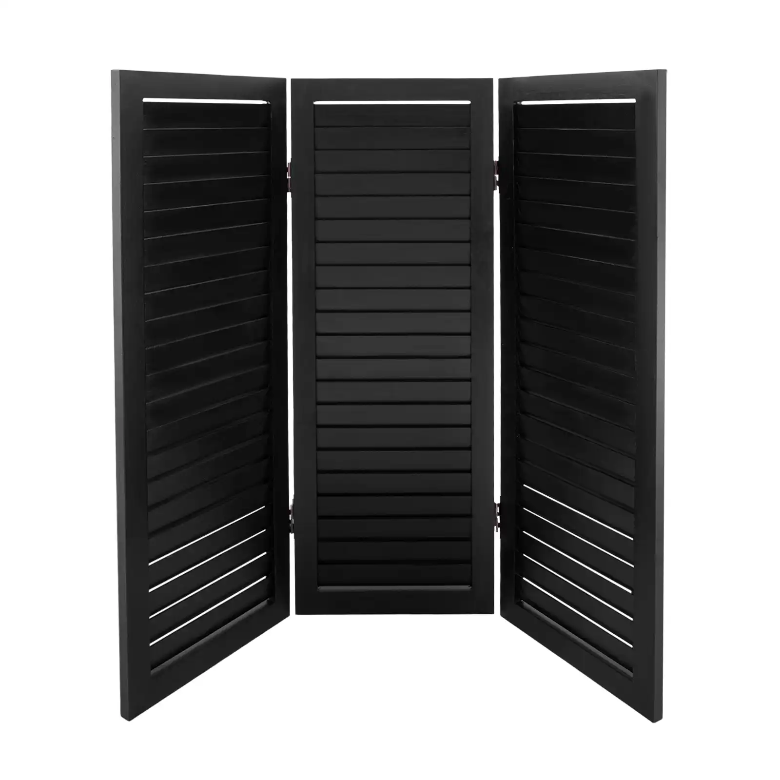 Detail of paulownia wood grain texture and black finish on Chinese folding screen panels.