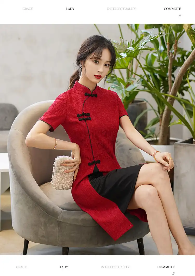 Stand collar detail construction on vintage Chinese cheongsam showing quality craftsmanship.