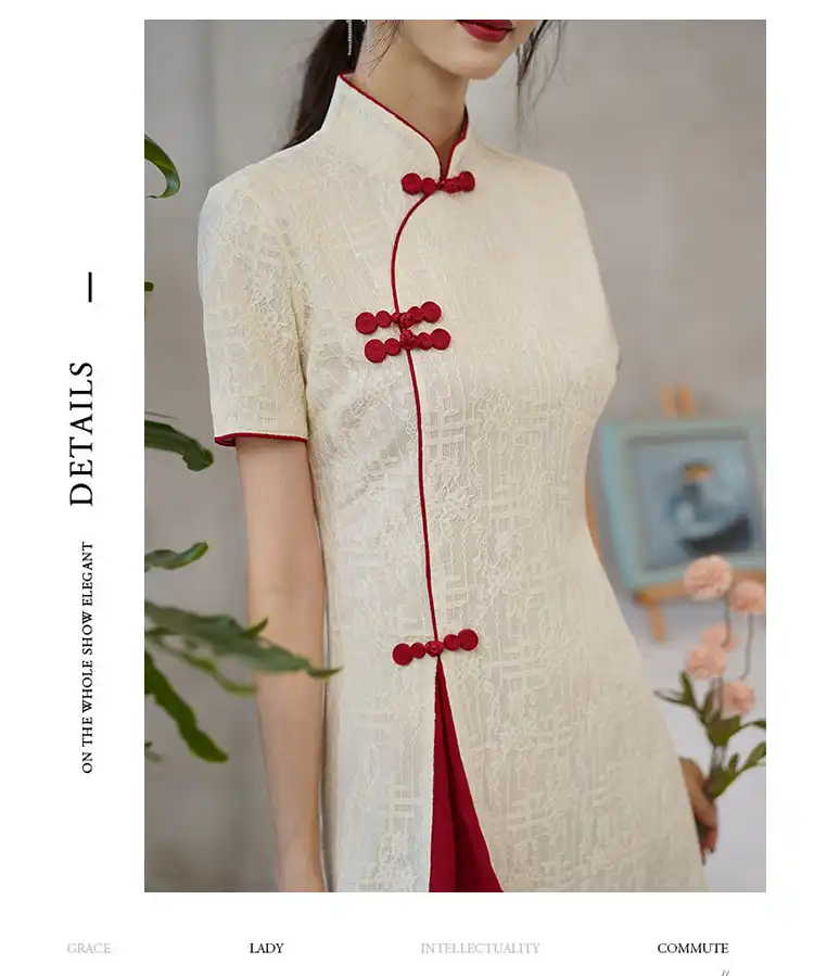 Model in vintage cheongsam demonstrating comfort and ease of movement.