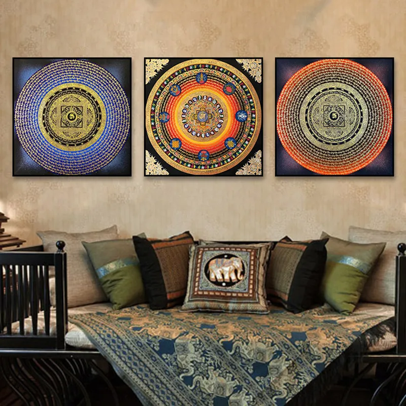 Traditional Buddhist Thangka wall art canvas painting size dimensions home decor guide.