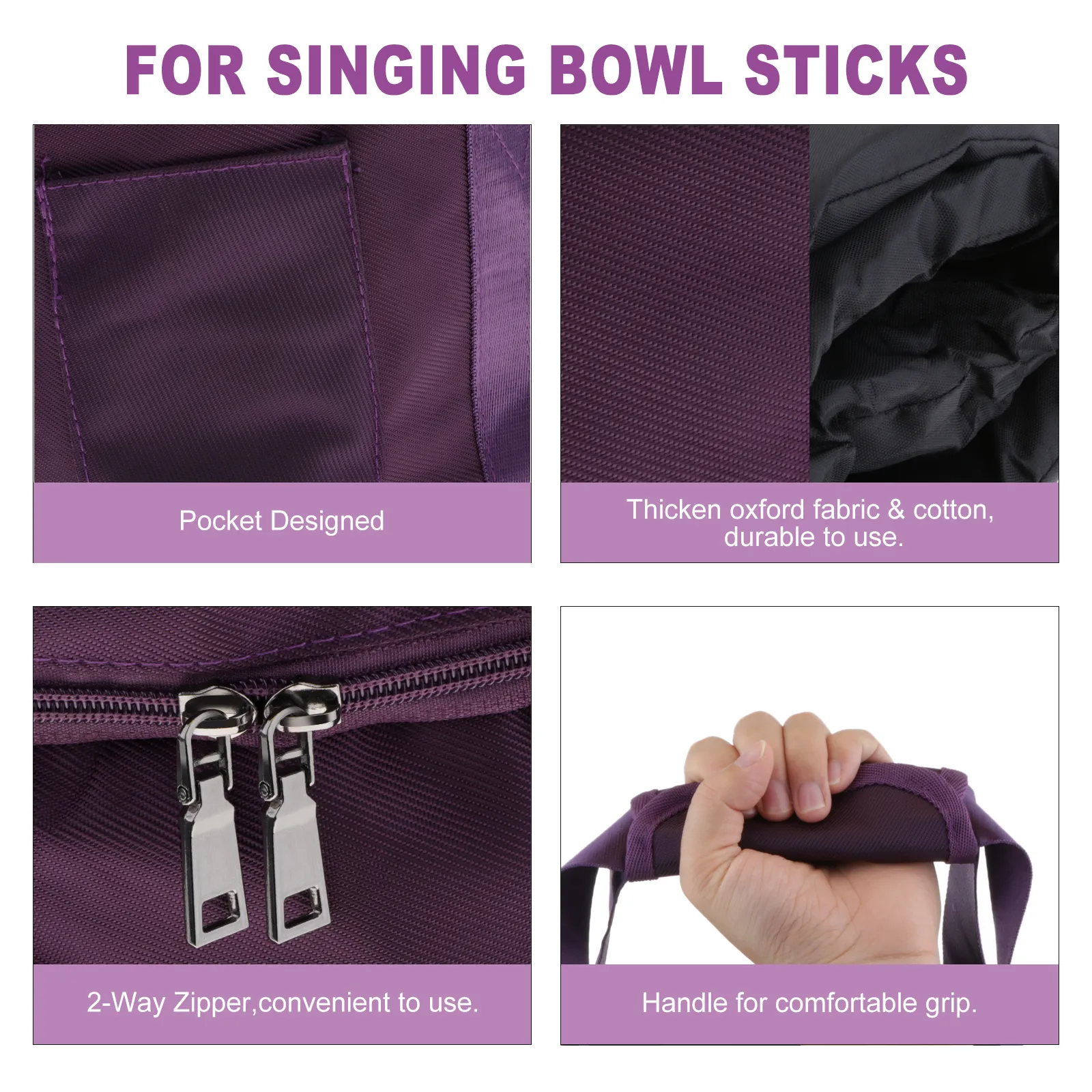 Crystal singing bowl placed securely inside protective cotton carry bag with handle.