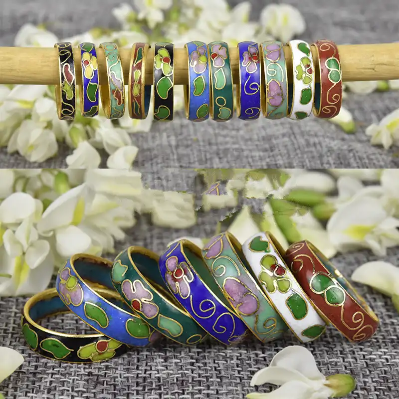 Side profile of cloisonne ring showing depth and dimensional enamel work quality.