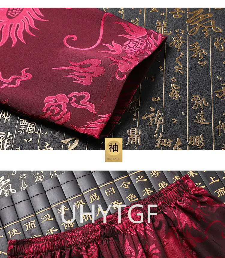 Comparison of Tang suit with regular clothing highlighting unique Oriental design elements and cut.