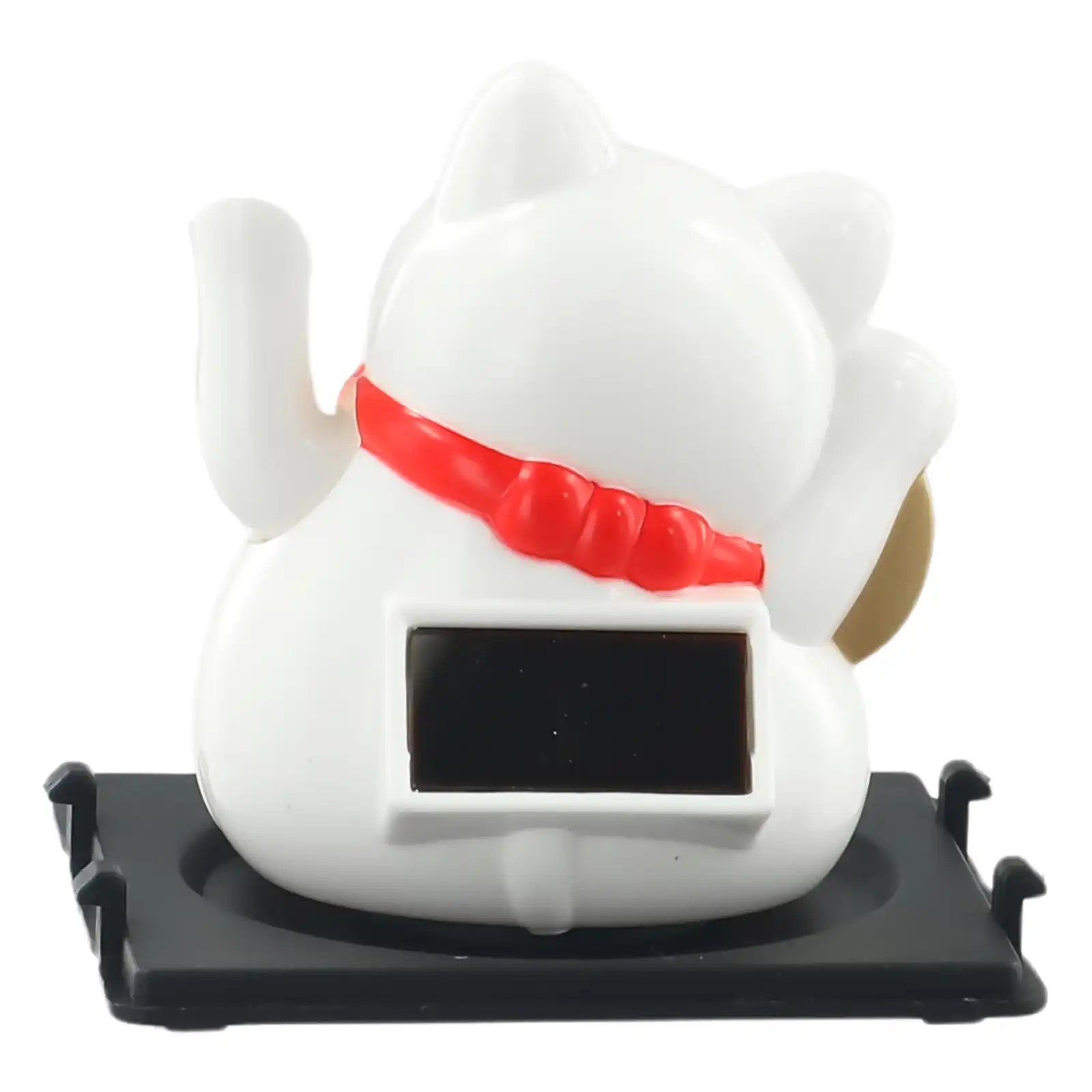 Car dashboard enhancement with cute solar lucky cat ornament installation.