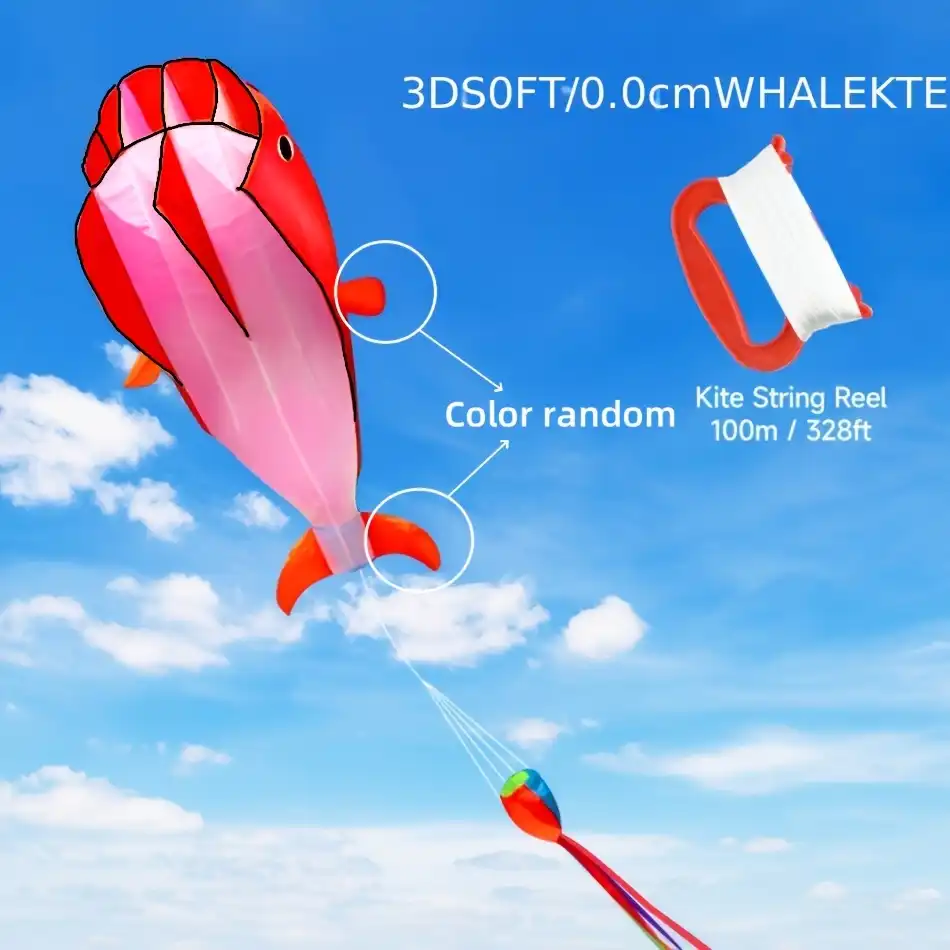 Soft whale kite performing gentle movements in sky mimicking natural swimming motion.