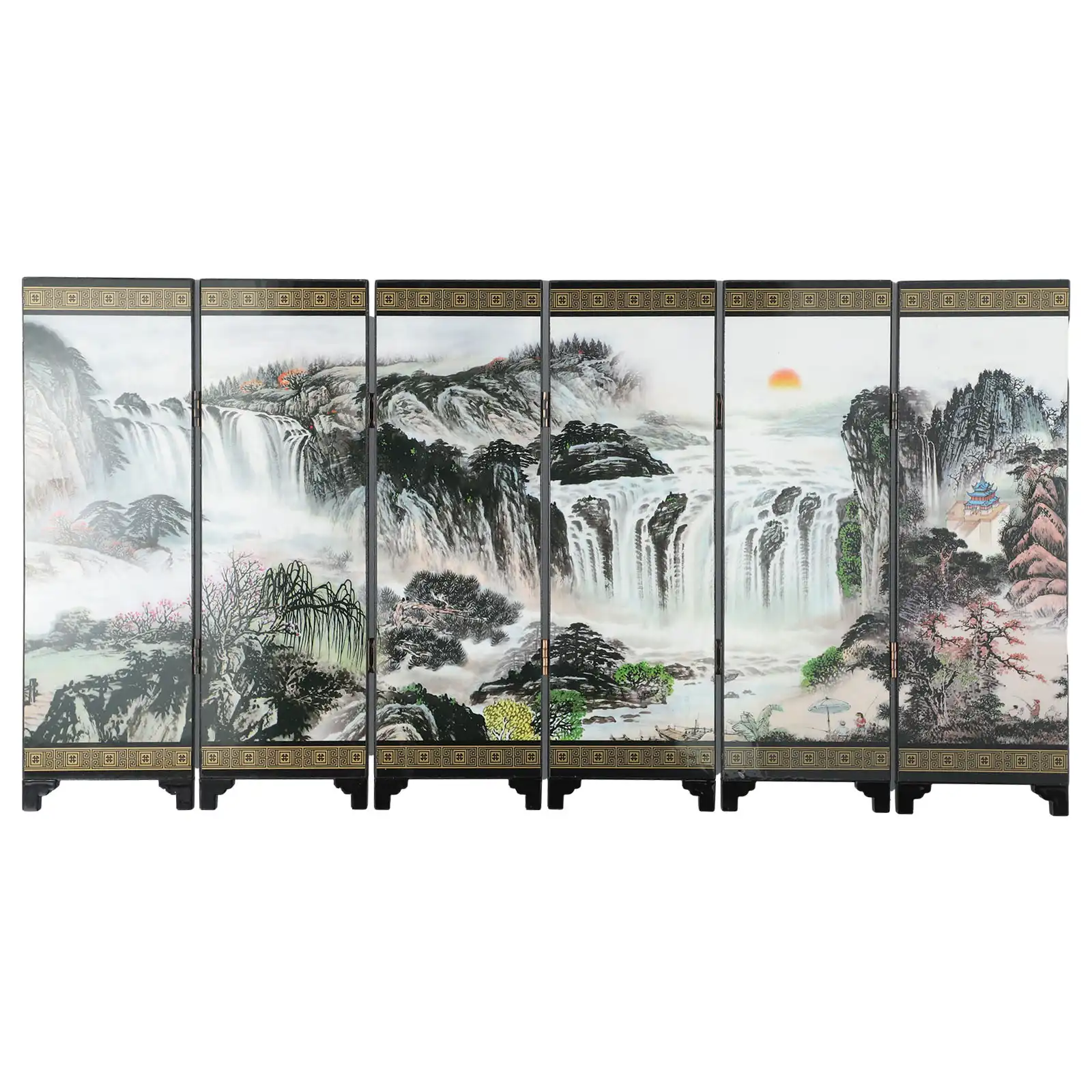 Chinese wooden divider screen positioned between furniture pieces as functional room separator.
