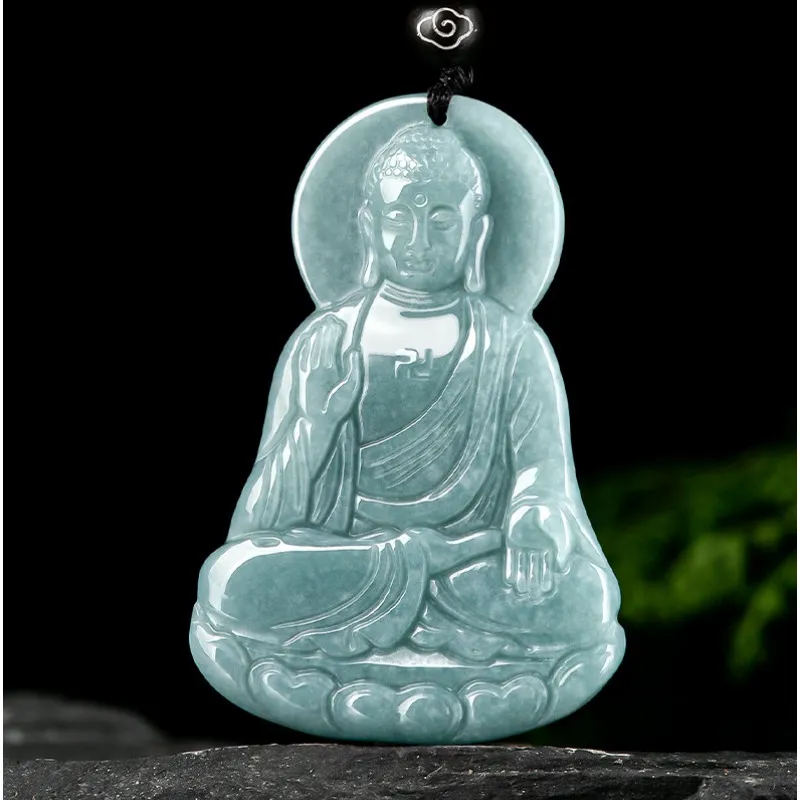 Luxury gift box packaging for jade Buddha pendant perfect for spiritual jewelry gifting.