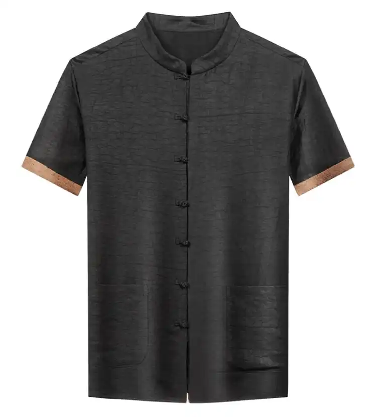 Size chart comparison of Gambiered silk shirts from Medium to 4XL demonstrating fit options.