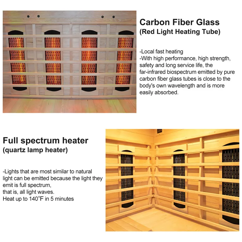 Ceramic infrared heater generating therapeutic heat waves for sauna wellness benefits.