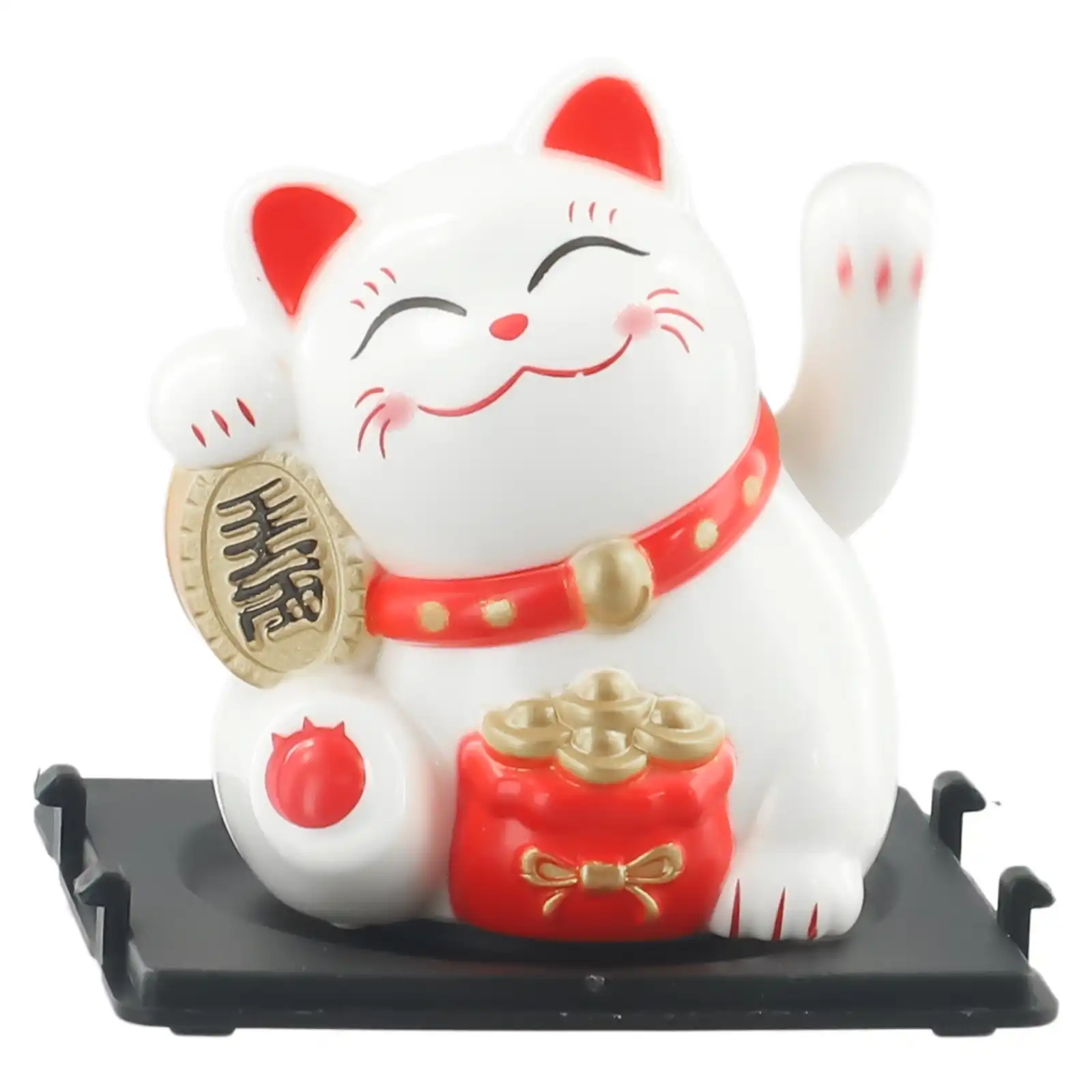 Solar powered maneki neko demonstrating traditional wealth attraction symbolism.