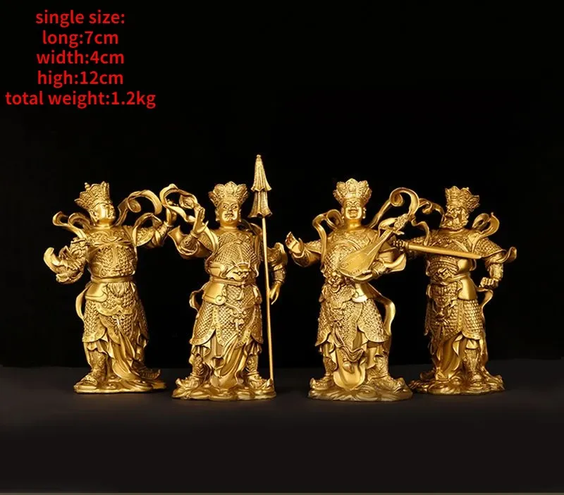 Comparison size view of copper Buddha statues next to common household items for scale.