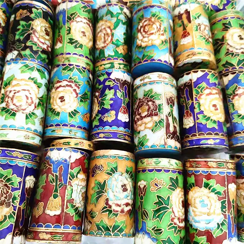 Complete cloisonne toothpick holder set showing lid closed and overall decorative appearance.