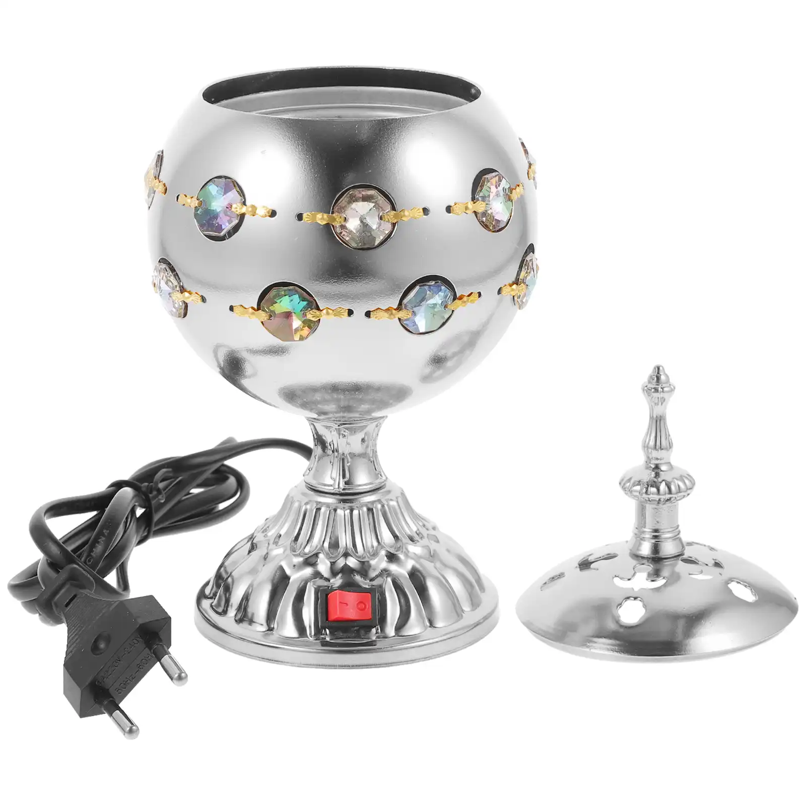 Traditional Arabian style incense burner with golden iron finish and decorative lid open.