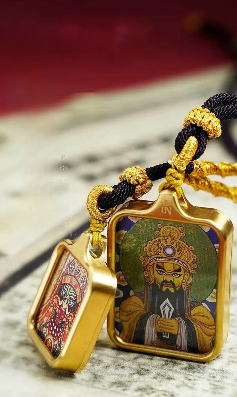 Zhakiram God of Wealth talisman featuring traditional Tibetan totems and symbols.