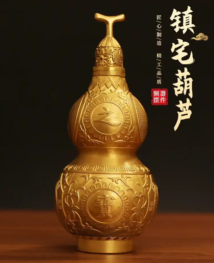 Opening gourd feng shui ornament displayed on home table for health protection and decoration.