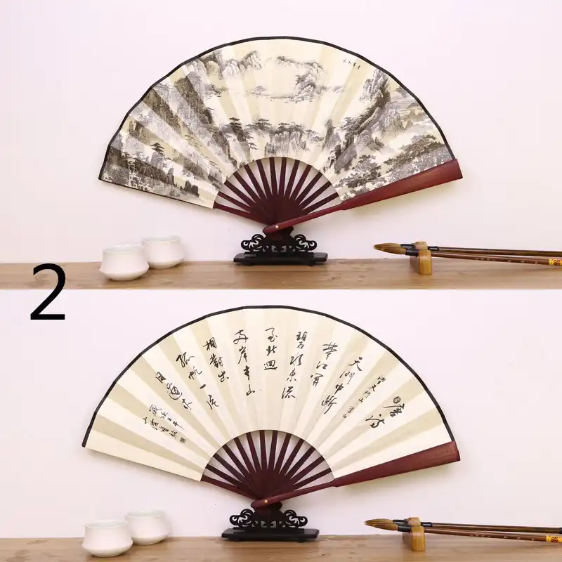 Party scene with guests holding decorative silk fans creating elegant atmosphere for special events.