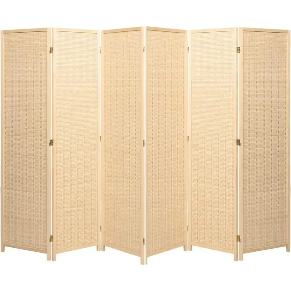 Close-up view of detailed bamboo weave pattern texture on double-sided foldable privacy panel.