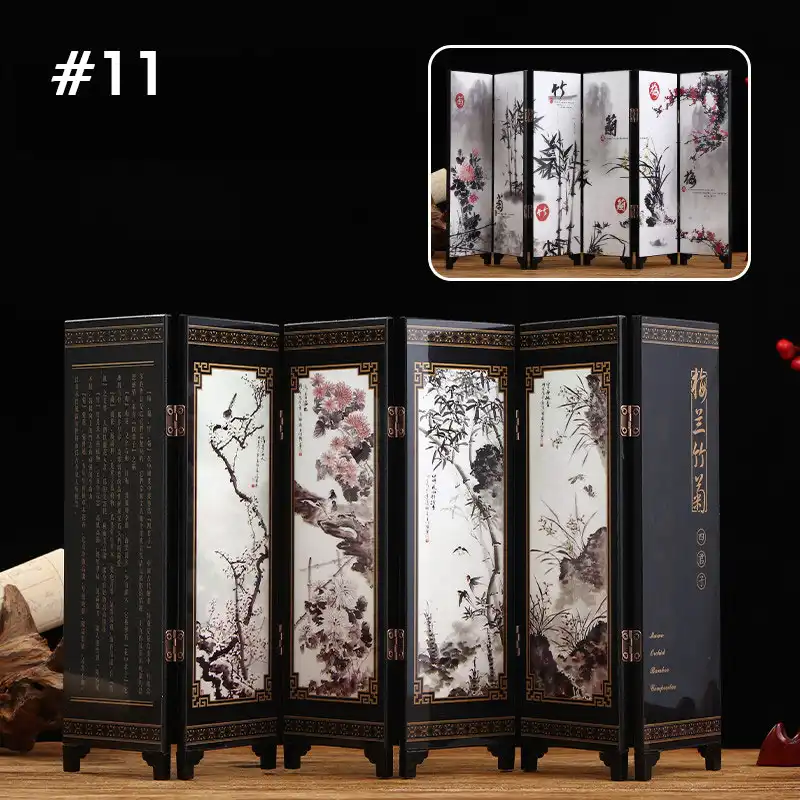 Traditional Chinese screen craftsmanship detail showing hand-painted artwork precision.