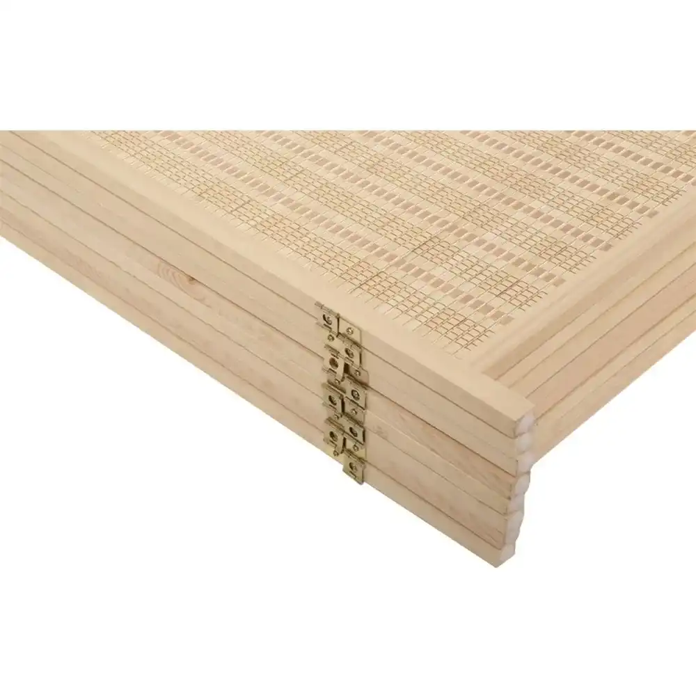 Art deco style room divider with wood insert construction demonstrating freestanding stability.