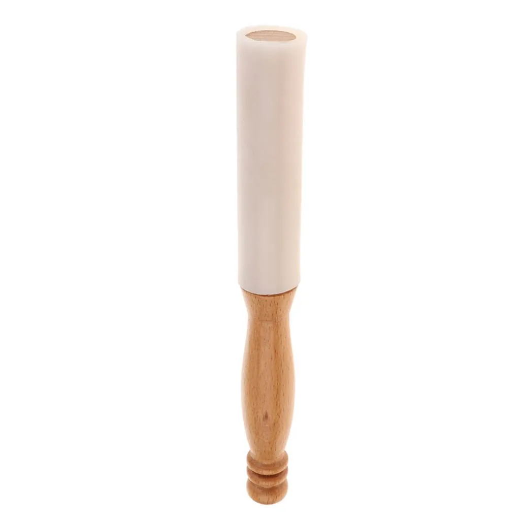 Size comparison showing 24.2cm rubber mallet length next to crystal singing bowl.