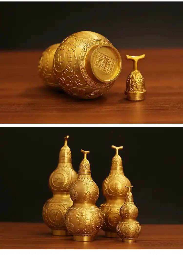 Traditional metal Wu Lou Hu Lu showing detailed copper craftsmanship and authentic Chinese style.