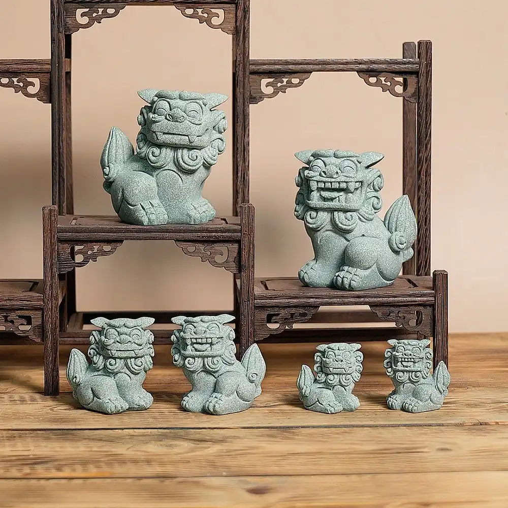 Foo dog guardian lions placed at home entrance for traditional feng shui protection.