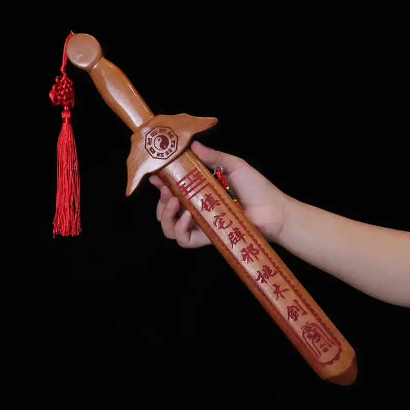 Gift packaging of traditional Chinese peach wood sword toy ready for special occasions.