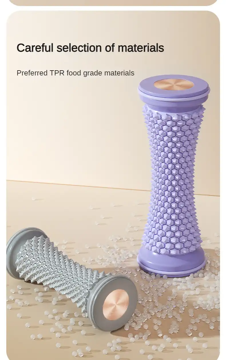 Hands holding compact foot massager demonstrating lightweight portability for travel and storage.