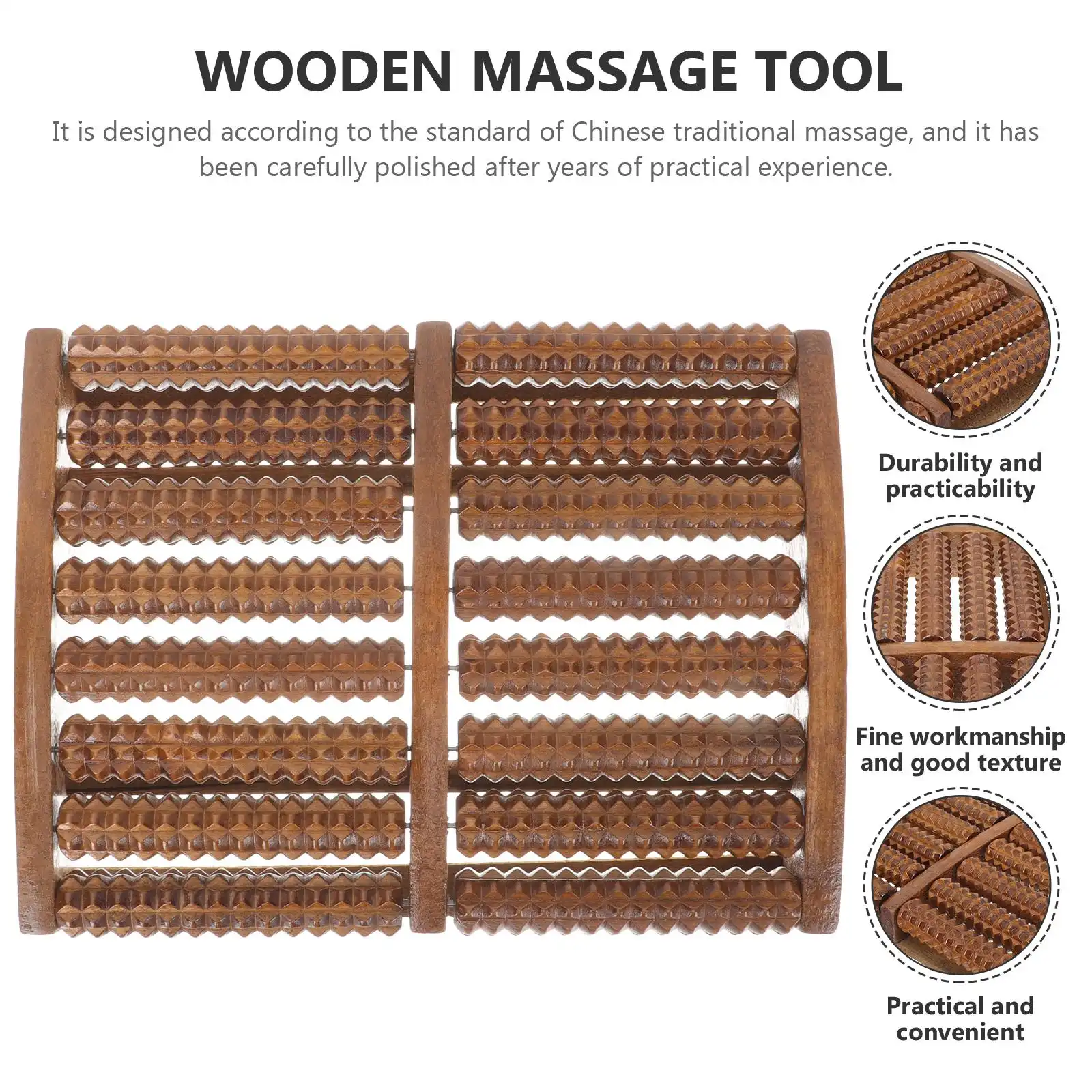 Wooden foot massager roller, used for home wellness routine..