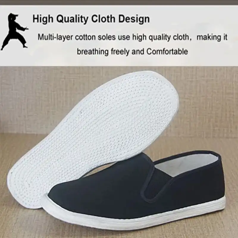 Martial arts practitioner wearing black cotton kung fu shoes during Wing Chun training session.