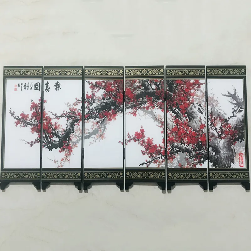Full extended view of 6-panel spring folding screen showing complete artwork and construction.