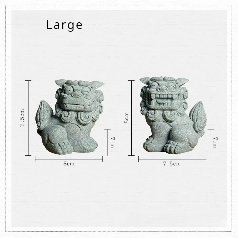Pair of Chinese guardian lion statues in garden setting demonstrating versatile placement.