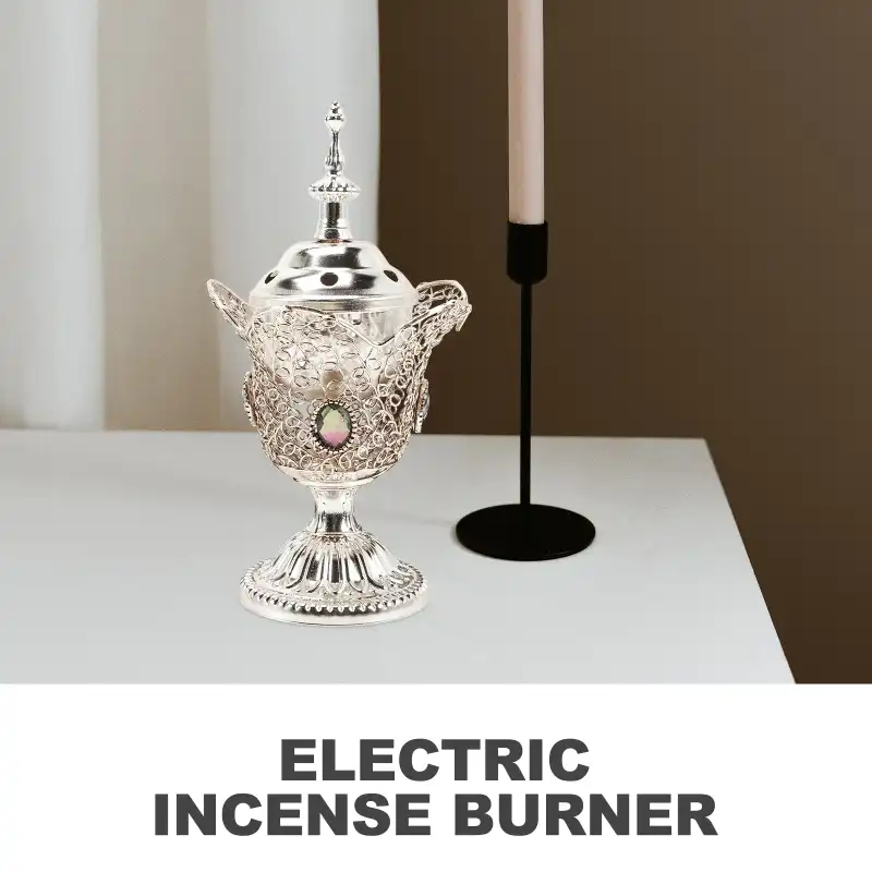 Vintage incense burner in home setting creating aromatic atmosphere for relaxation and meditation.