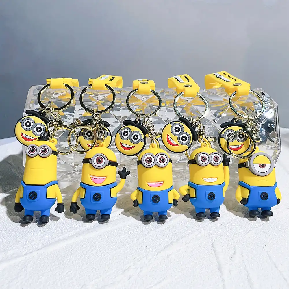 Minions keychain attached to car keys demonstrating versatile usage as practical accessory.